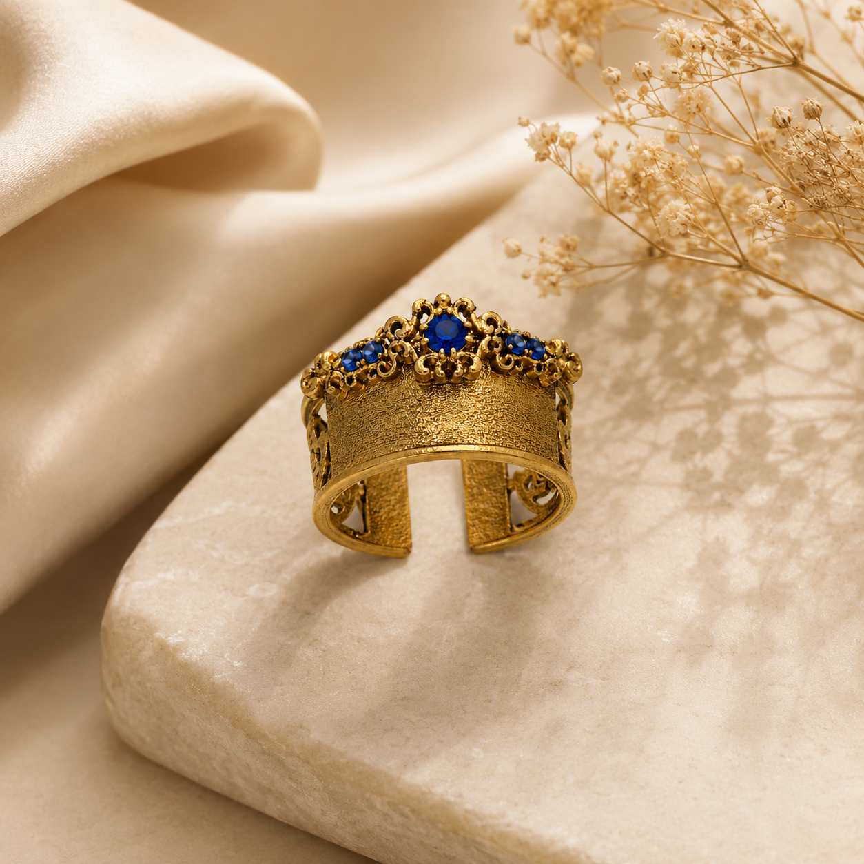 Azure Crown Cuff Ring