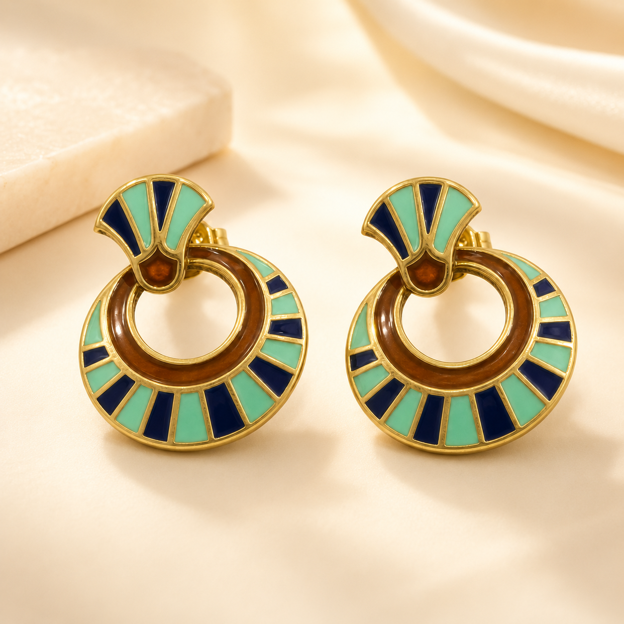Azure Crescent Enamel Drop Earrings