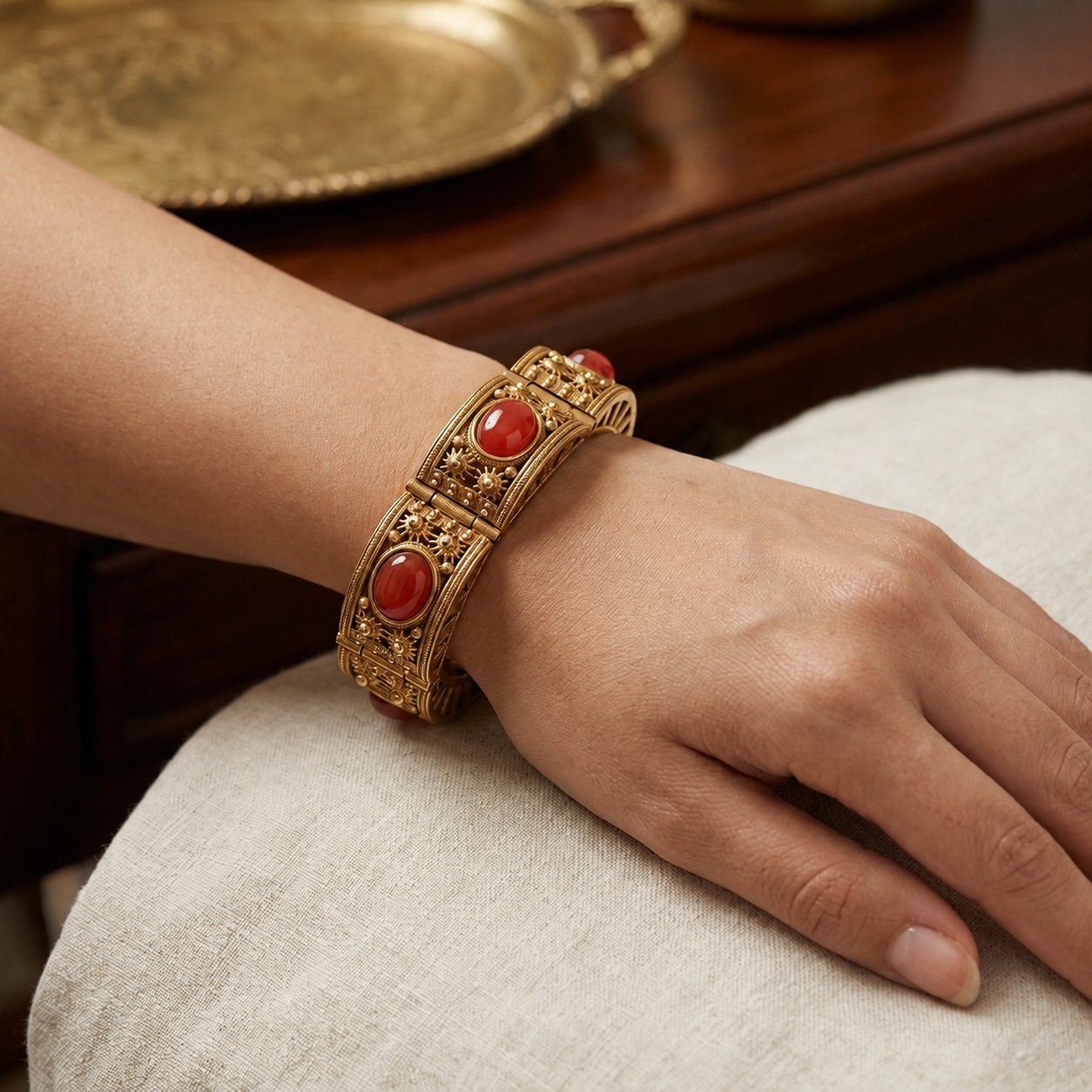 Ornate Gold Carnelian Bracelet