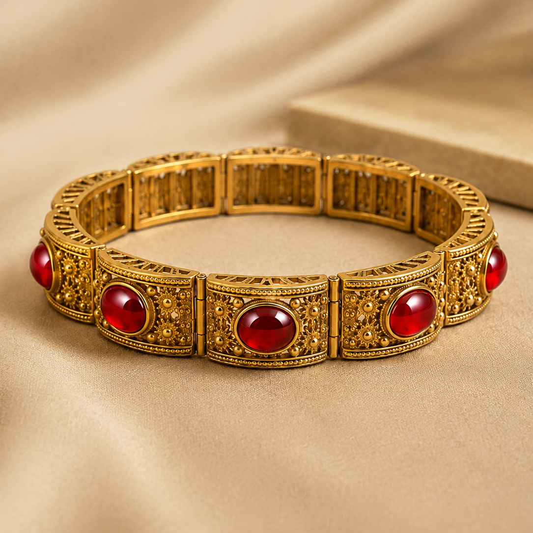 Ornate Gold Carnelian Bracelet