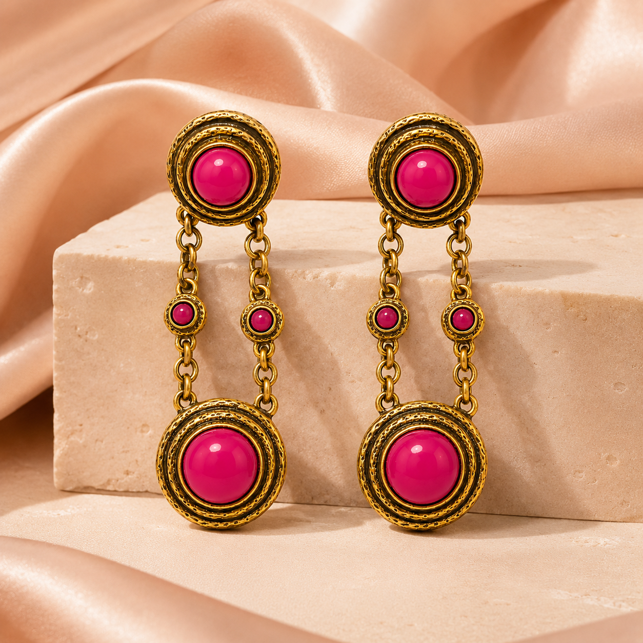 Fuchsia Orbit Drop Earrings