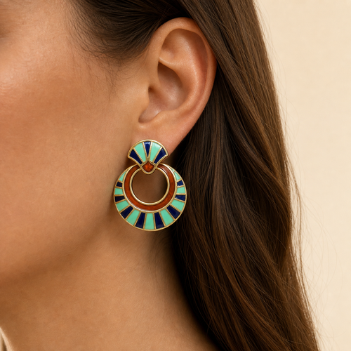 Azure Crescent Enamel Drop Earrings