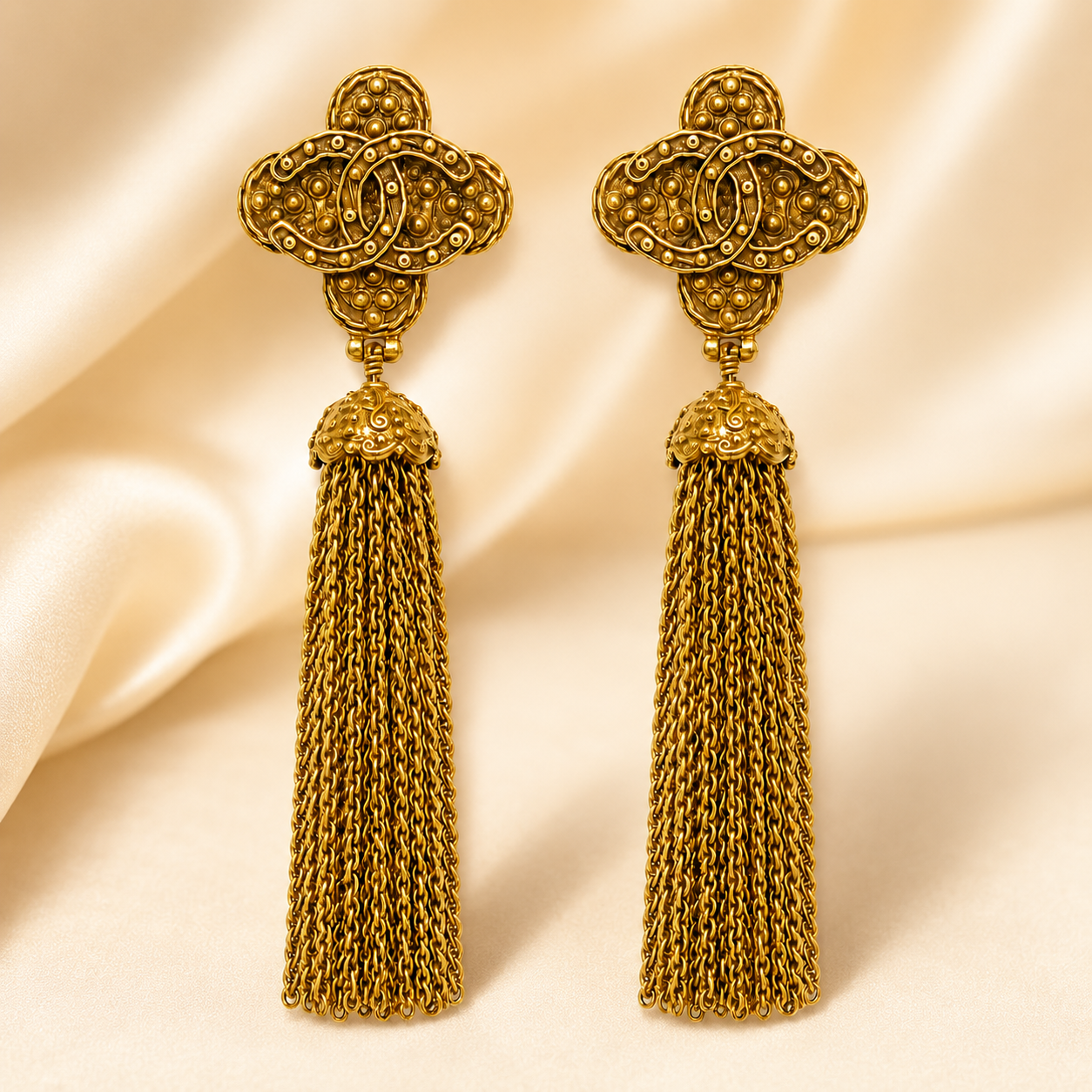 Golden Fleur Tassel Earrings