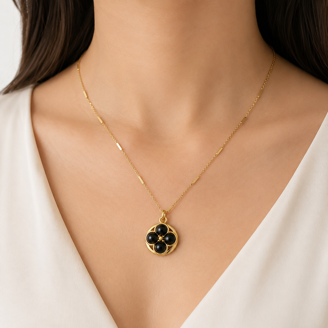 Onyx Bloom Pendant Necklace