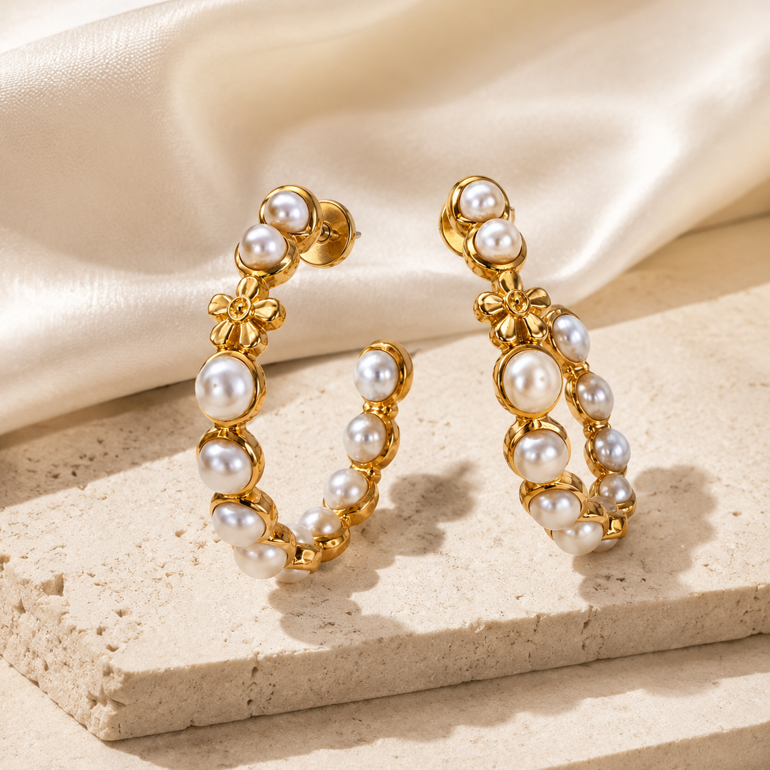 Pearl Blossom Hoops