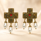 Regalia Cross Pearl Earrings