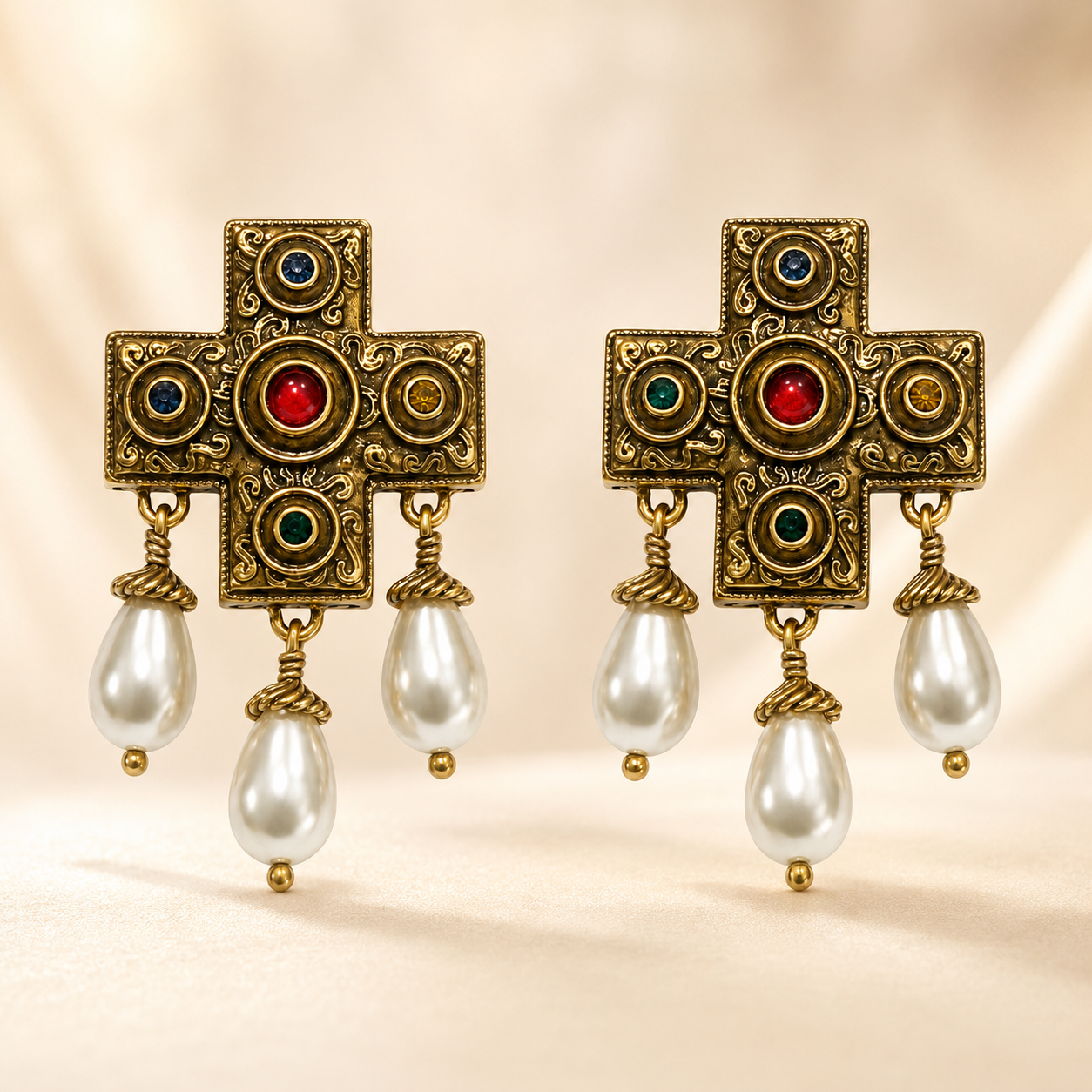 Regalia Cross Pearl Earrings