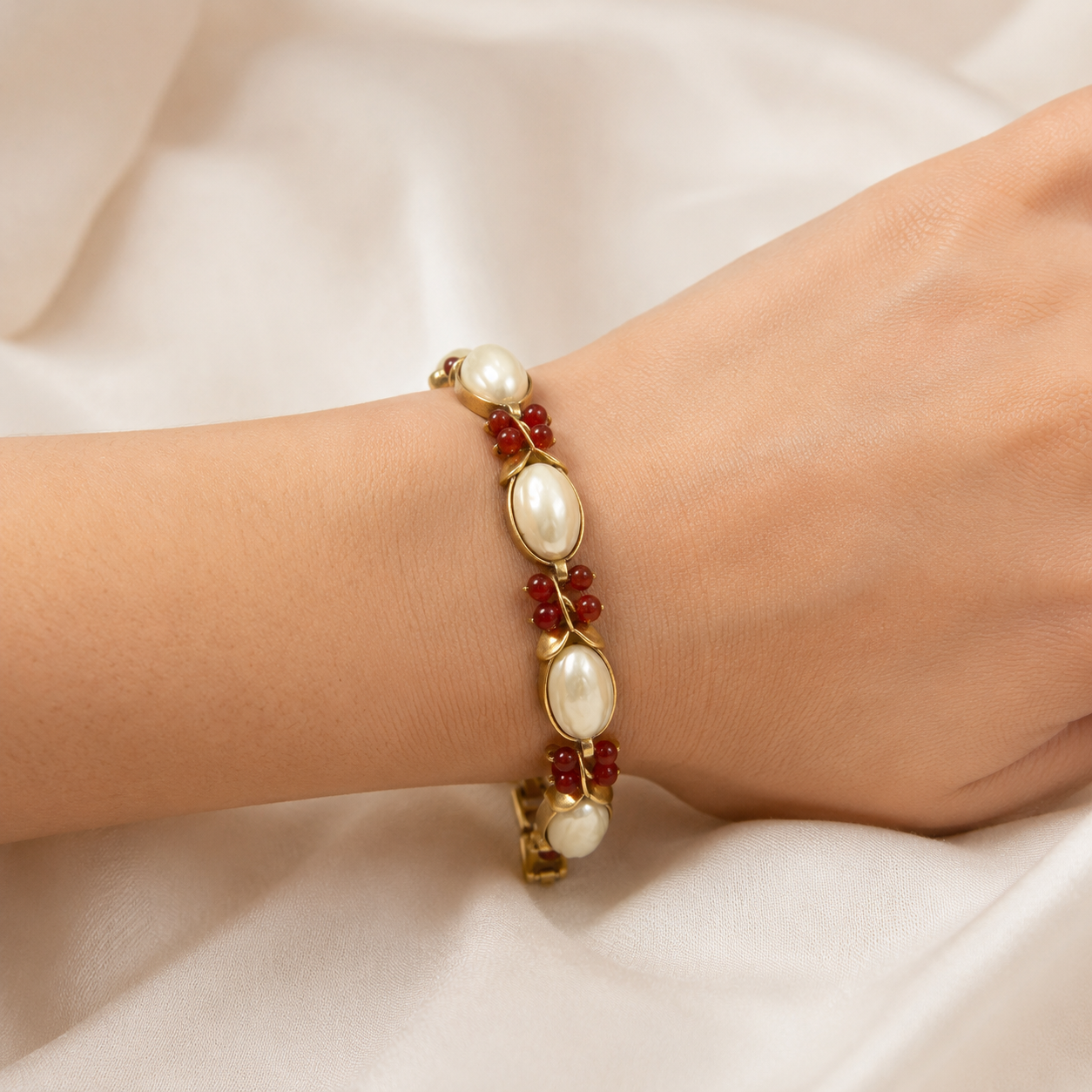 Ruby Pearl Vine Bracelet