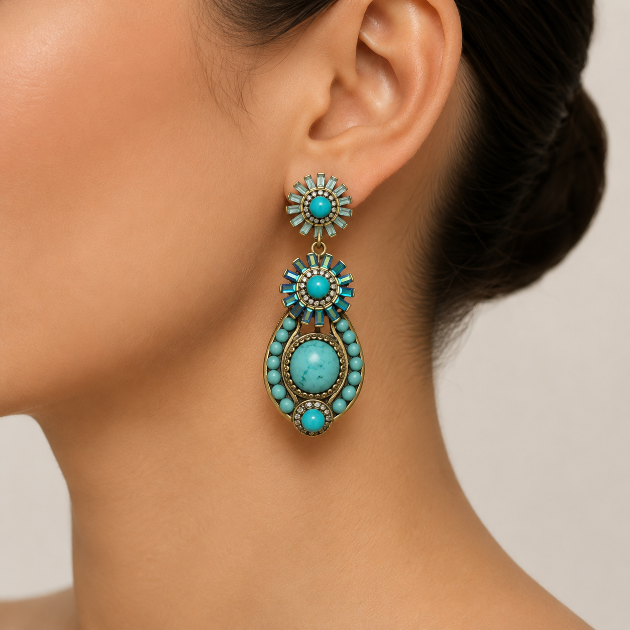 Turquoise Halo Drop Earrings