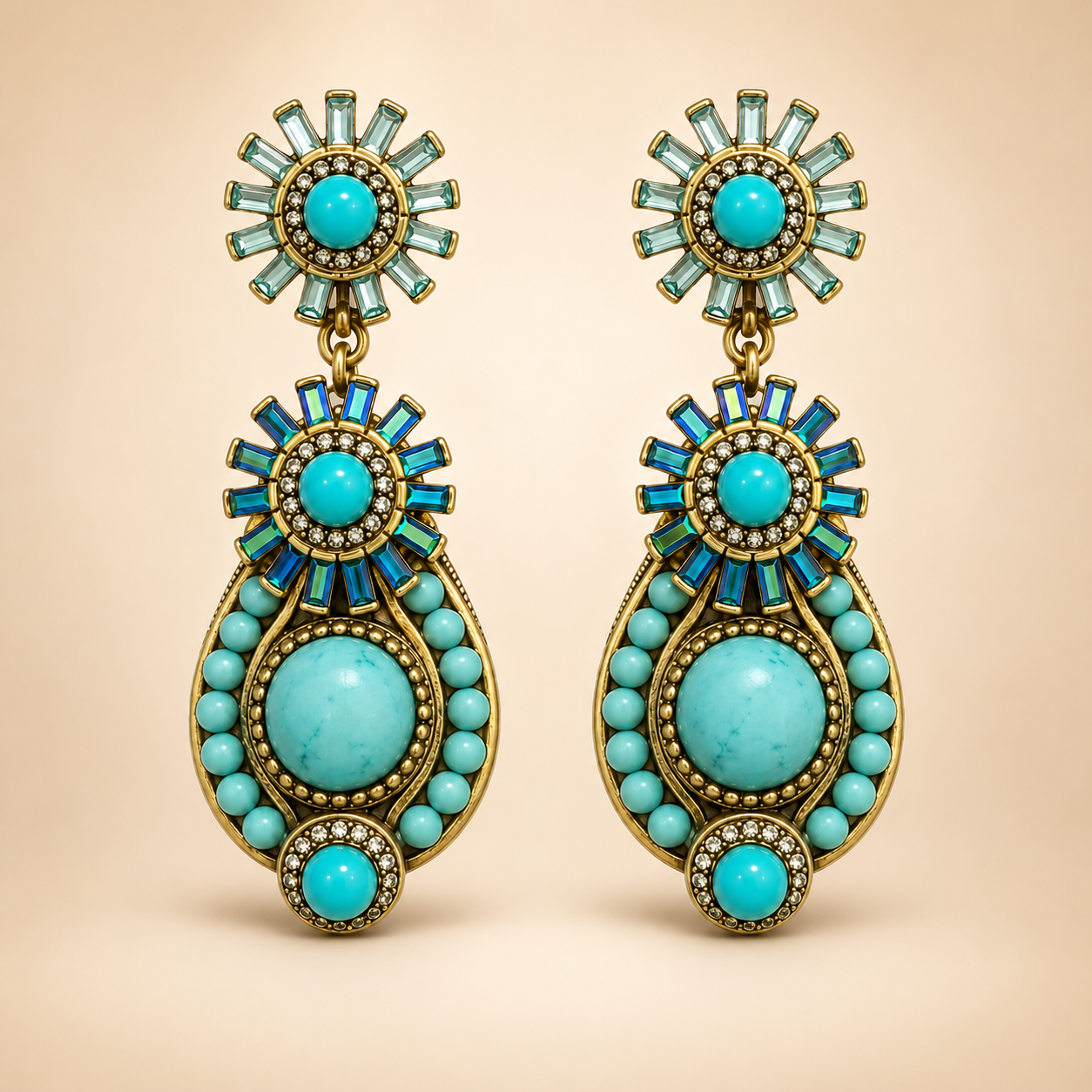 Turquoise Halo Drop Earrings